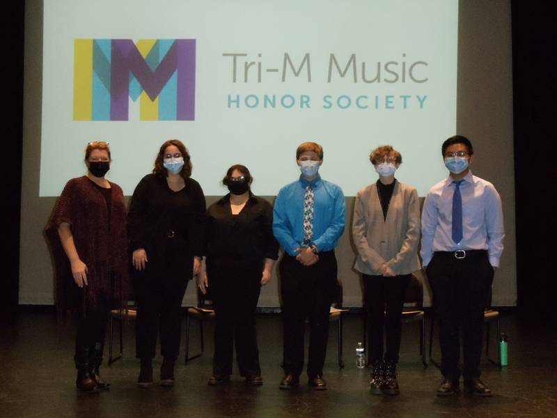 The board of McHenry High School's Tri-M Music Honor Society during the 2021-22 school year included, left to right, Advisor Tracy Tobin, President Carissa Hudson, Vice President Reese Vincent, Treasurer James Mihevc, Secretary Rin Justin, and Historian Joseph Sacramento.