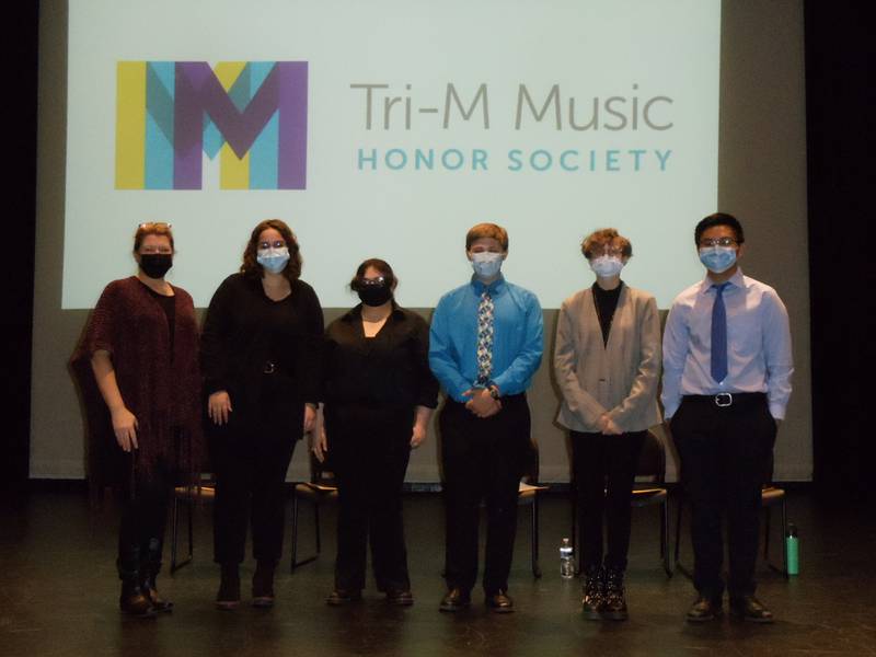 The board of McHenry High School's Tri-M Music Honor Society during the 2021-22 school year included, left to right, Advisor Tracy Tobin, President Carissa Hudson, Vice President Reese Vincent, Treasurer James Mihevc, Secretary Rin Justin, and Historian Joseph Sacramento.