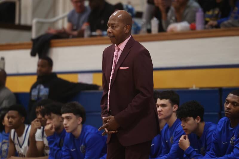 Joliet Central head coach Lawerence Thompson Jr. during the game against Joliet West on Saturday, Jan. 27th, 2024 in Joliet.