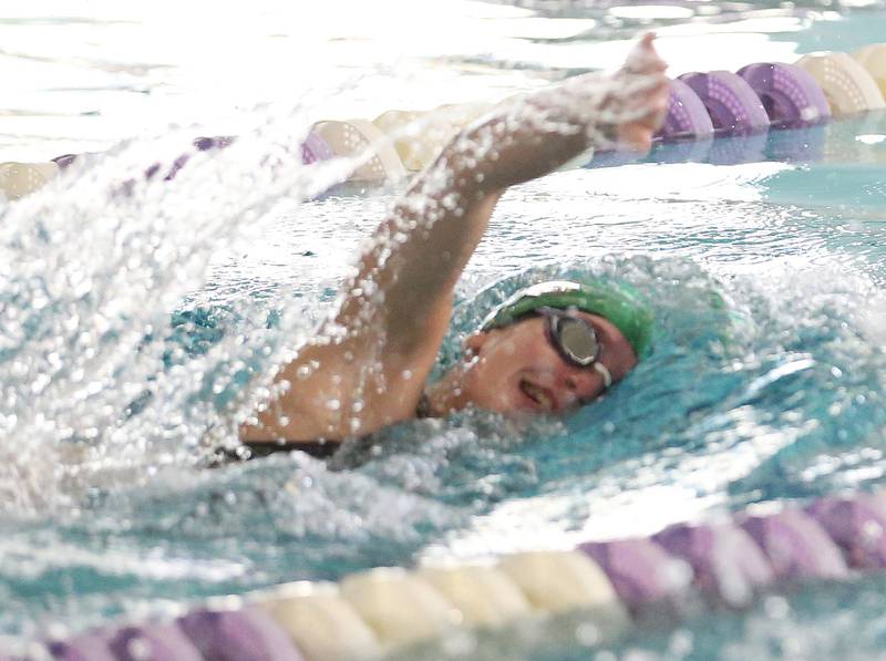 L-P co-op's Lily Miller competes in the 100 yard freestyle on Tuesday, Oct. 8, 2024 at the Illinois Valley YMCA in Peru.