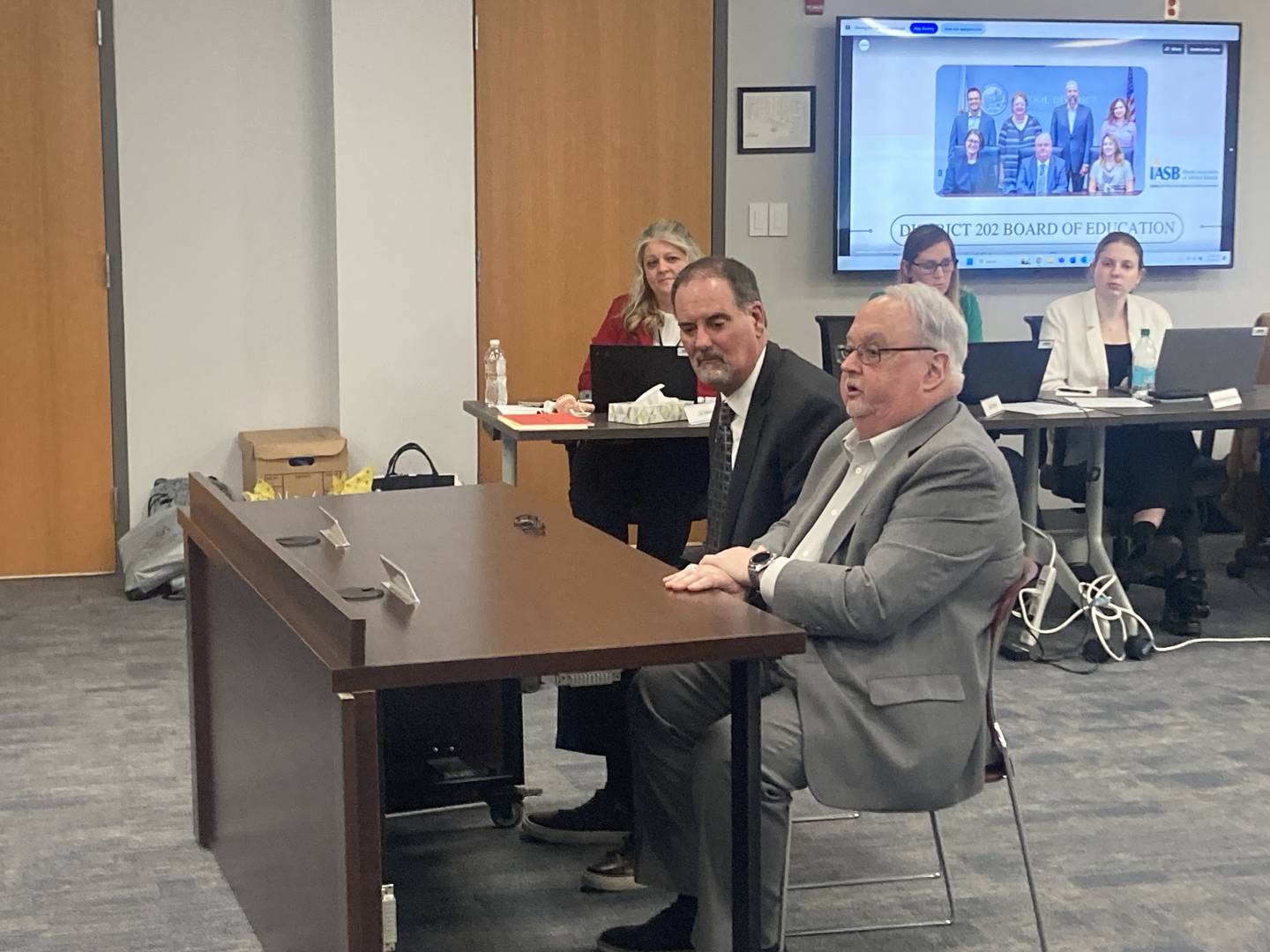 District 202 Superintendent Dr. Glenn Wood and Board of Education President Rod Westfall present information about District 202 to the ISBE. 
Wednesday, March 12, 2025.