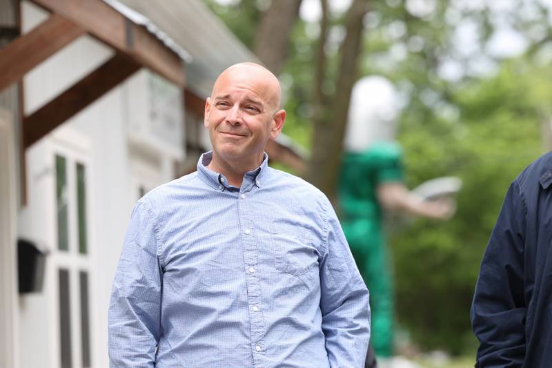 Wilmington Mayor Ben Dietz smiles as the city of Wilmington is commended for its efforts during  The Landing Pad Souvenir Shop's official ribbon-cutting ceremony at Wilmington's South Island Park on Thursday, May 22, 2025.