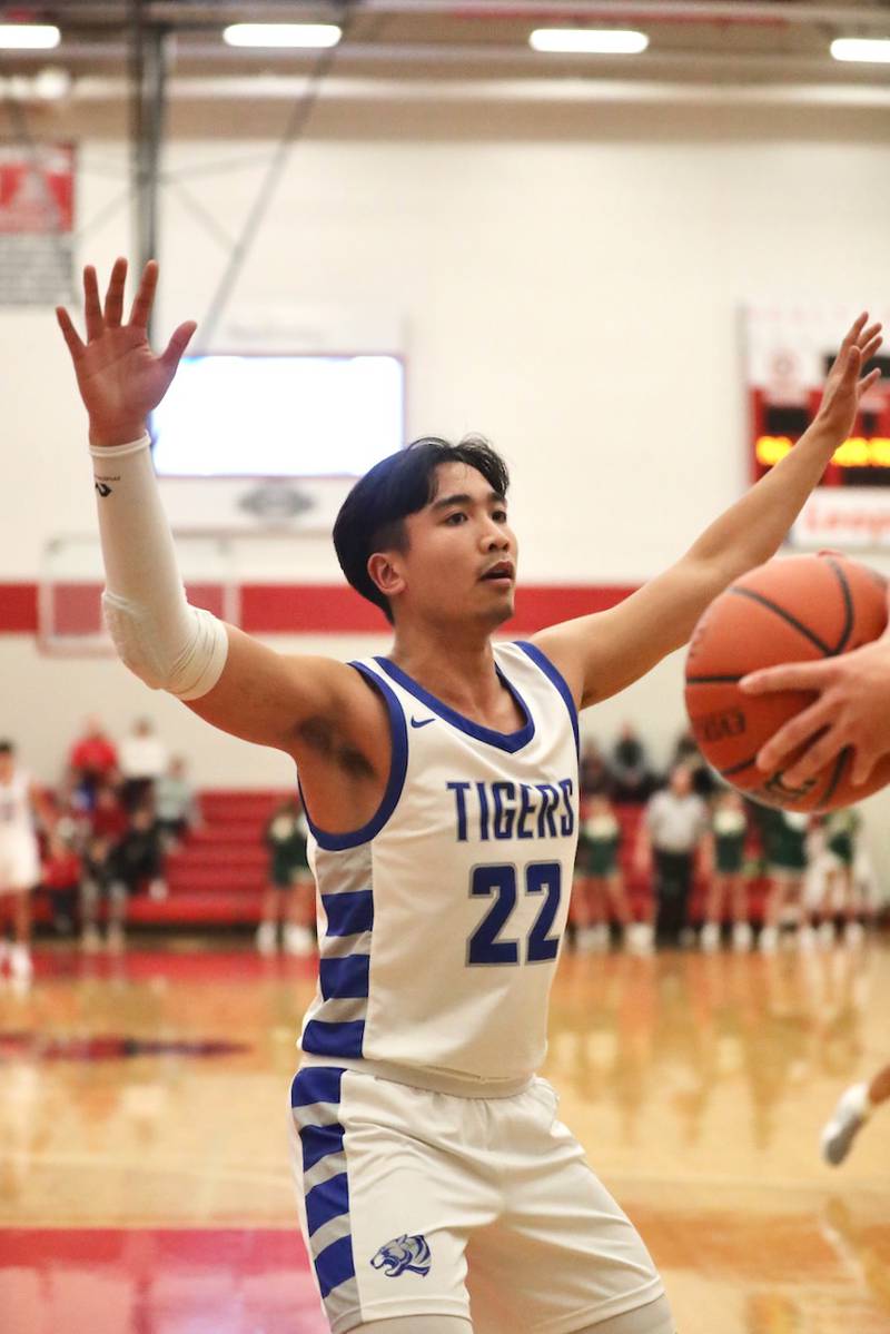 Princeton's Christian Rosario "Ds" up against St. Bede Saturday night in the Colmone Classic.