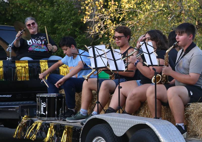 The Putnam County High School Marching Band plays during the inaugural Homecoming parade on Wednesday, Sept. 17, 2025 down Elm Street in Granville.