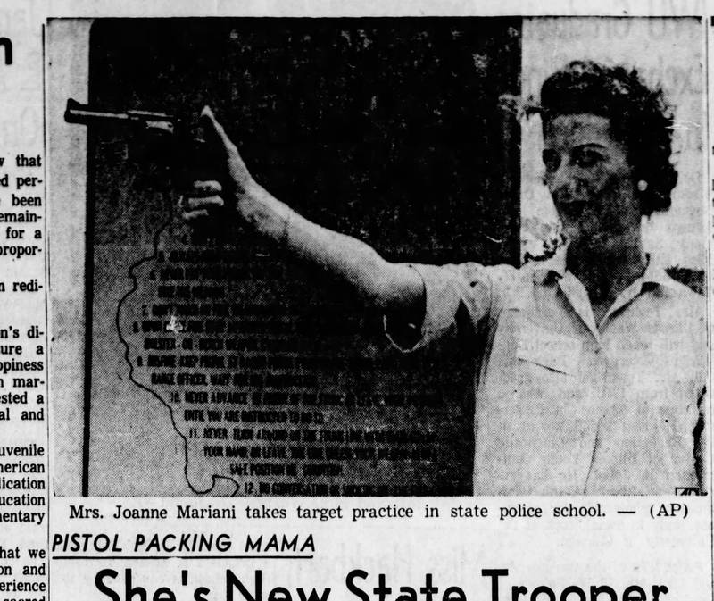 Joanne Mariani was the first female trooper in the history of the Illinois State Police, graduating from the ISP Training Academy in 1963 amid great fanfare. Before that, she had been the lone female officer on the Evanston police force.