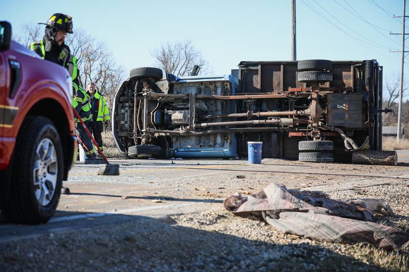 No injuries were reported after a rollover crash Sunday near Woodstock.