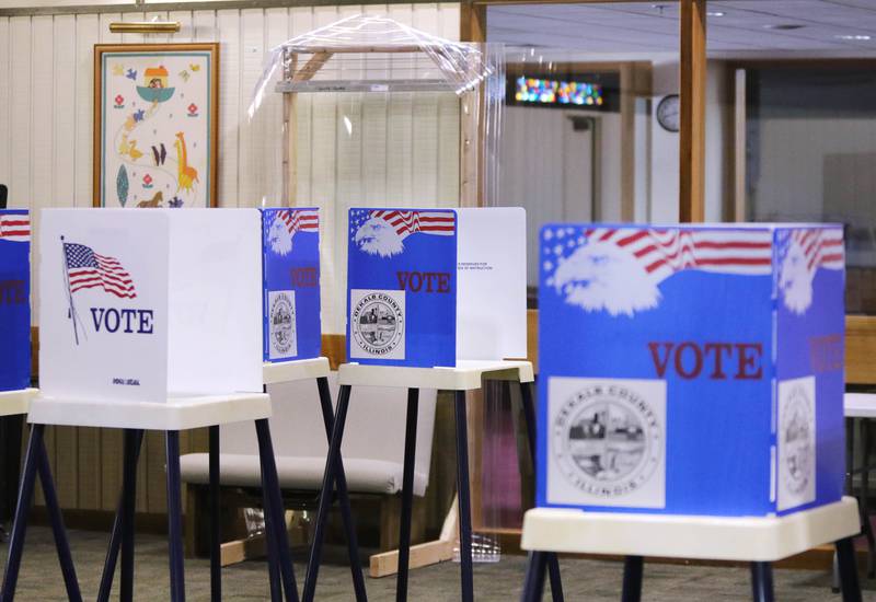 Voting booths at the polling place April 6, 2021 inside the Westminster Presbyterian Church on Annie Glidden Road in DeKalb.