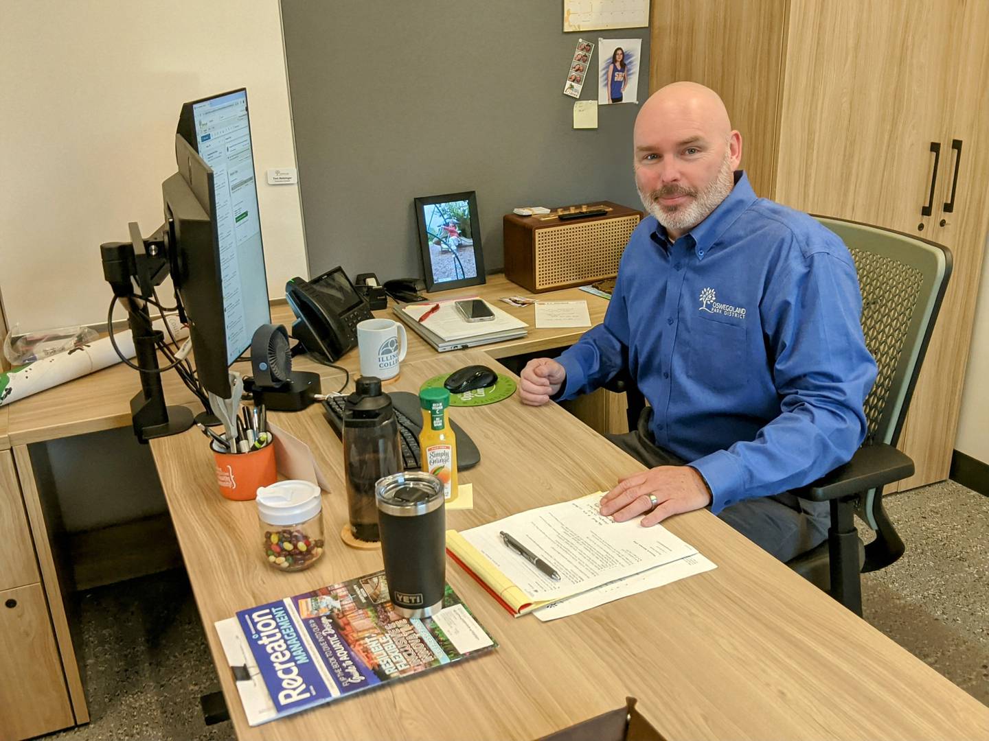 Oswegoland Park District Executive Director Tom Betsinger sits in his office in the Park District's new Grove Administration & Operations Center.