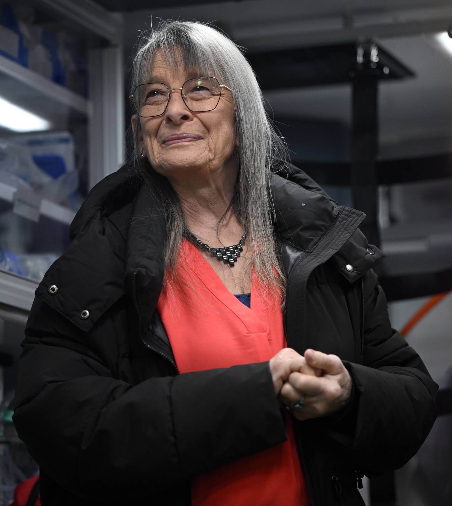 Stroke survivor Kathy Baraban of Oak Forest views the Mobile Stroke Unit at Northwestern Medicine Central DuPage Hospital.
