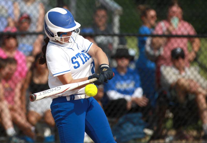 St. Charles North’s Julianna Kouba makes contact during the Class 4A St. Charles North Supersectional against Whitney Young on Monday, June 3, 2024.