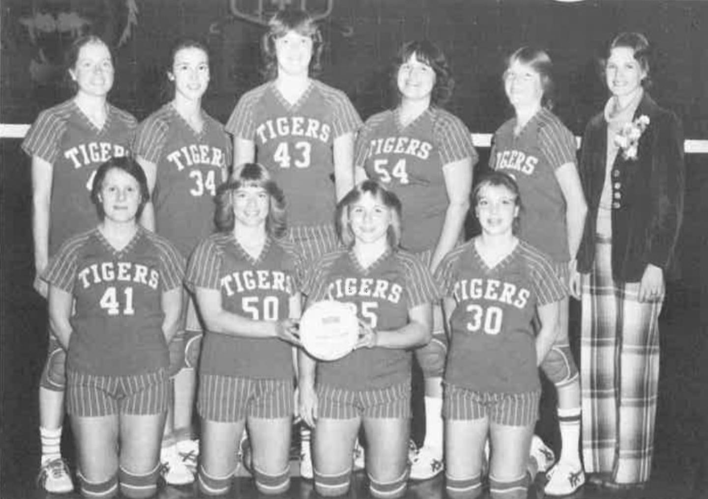 The 1980 PHS volleyball team was the first to reach the IHSA State Tournament. Team members were (front row, from left) Sharon Lafferty, Michaela Dolk, Cheryl Weeks and Kim Windt; and (back row) Mary Bouxsein, Mary Ellis, De Anne Heuer, Diane Hartwig, Chris Kelly and coach Rita Placek.
