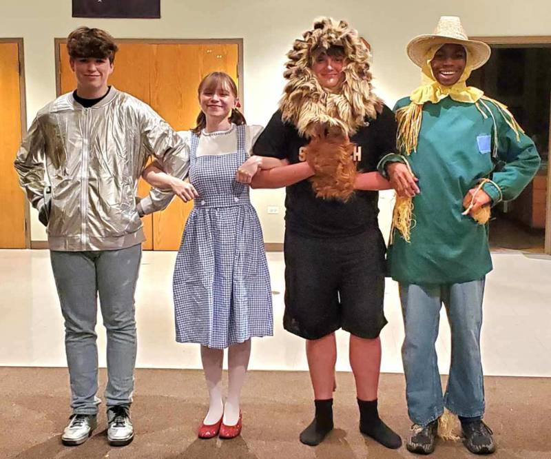Pictured, from left, are some of the cast from "The Wizard of Oz" including Leo Neel as Tinman, Shadan Rediger as Dorothy, Jackson Heilemeier as Lion and Gio Bianchi as Scarecrow.