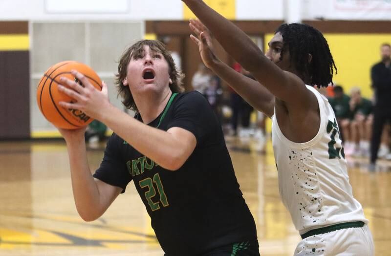 Crystal Lake South’s Ryan Morgan works under the hoop against Grayslake Central during Hinkle Holiday Classic varsity boys basketball tournament action on Thursday, Dec. 26, 2024 at Jacobs High School in Algonquin.