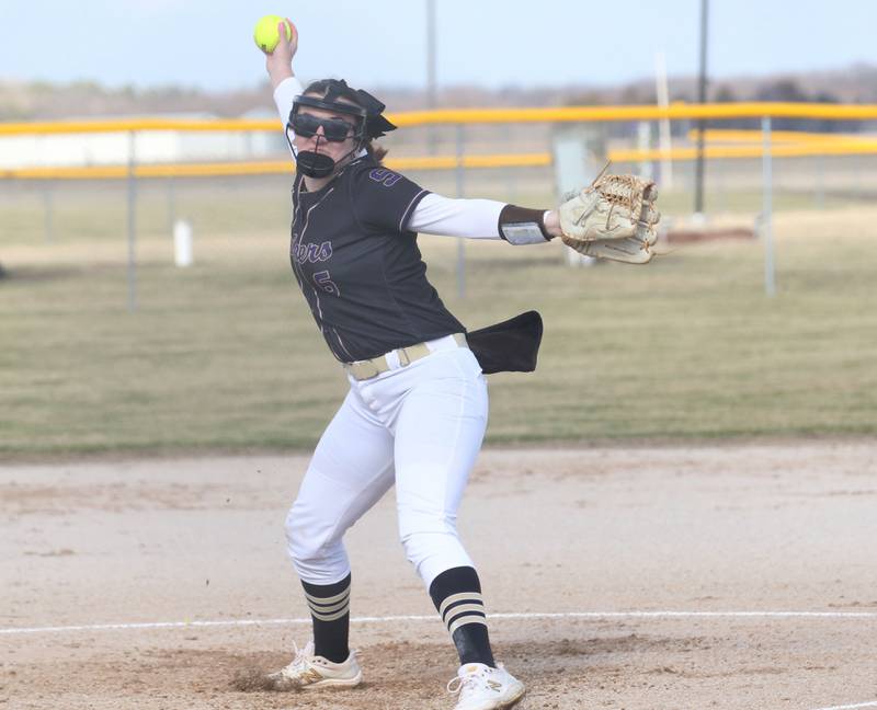 Serena starting pitcher Maddie Glade makes a throw to Marquette on Wednesday, March 26, 2025 at Serena High School.