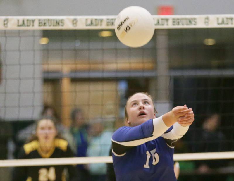 Newark's Danica Peshia chases down a ball in the Class 1A semifinal game on Wednesday, Oct. 16, 2022 at St. Bede Academy in Peru.