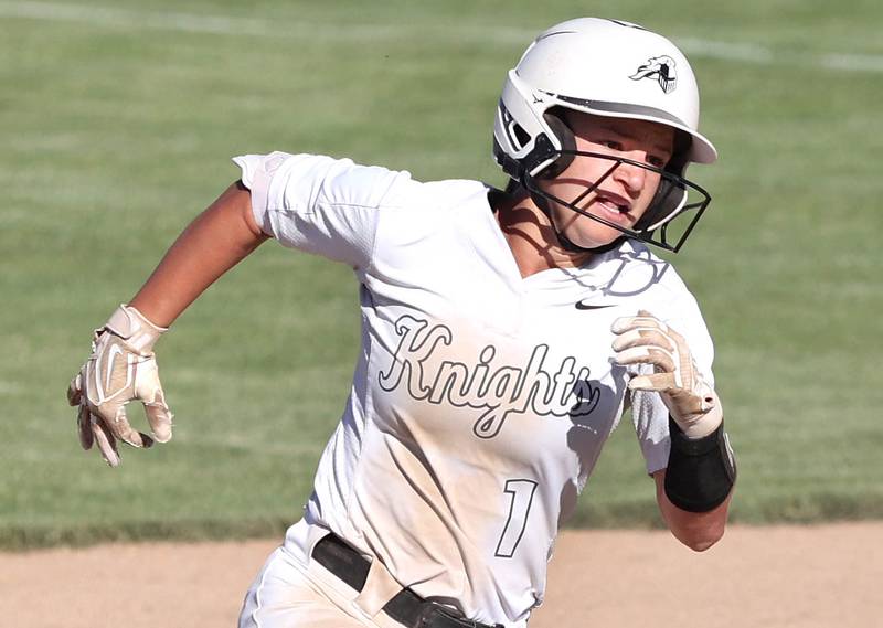 Kaneland's Kailey Plank rounds second Friday, June 3, 2022, during their IHSA Class 3A Sectional final game against Belvedere North at Sycamore High School.