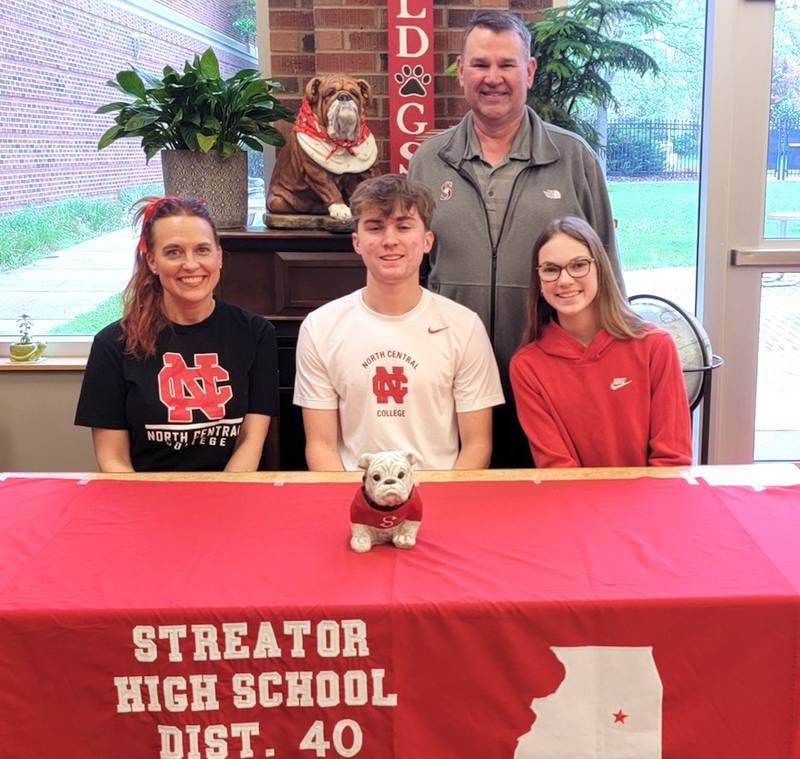 Recent Streator High School graduate Nolan Ketcham, pictured here at his signing ceremony bookended by family members Heather and Mae Ketchum with Streator golf coach Dustin Masley standing, has committed to continue his education at North Central College in Naperville and his golf career at the NCAA Division III level with the Cardinals.