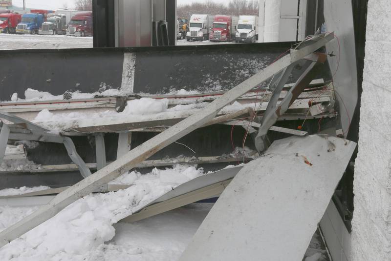 Debris from a canopy rests on the ground next to the gasoline pumps on Friday, Jan. 12, 2024 in Princeton. An Ace Hardware semi truck struck the canopy.