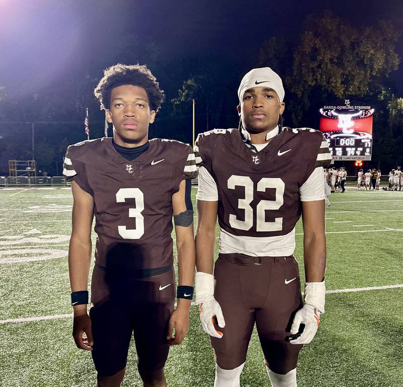 Mount Carmel's Marshaun Thornton (left) went for 187 receiving yards and two touchdowns during Saturday's 21-17 win over Loyola. Roman Igwebuike (right) totaled 10 tackles, two tackles for loss and a sack.