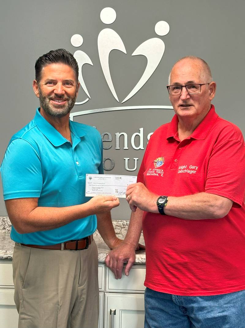 Gary Oelschlager representing Marseilles Knights of Columbus Council 15855 presented Ottawa Friendship House with a donation of $806 on July 23, 2024.