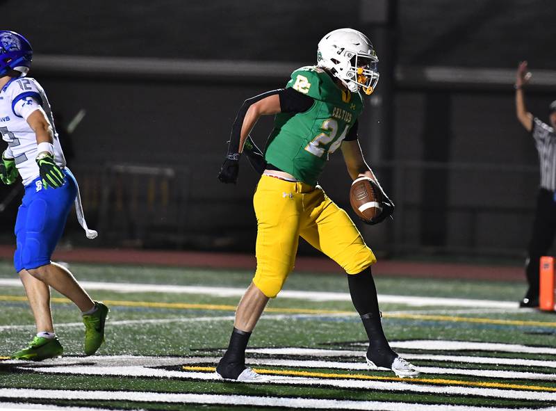 Providence Catholic's Broden Mackert (24) scores a touchdown during the non-conference game against St. Francis on Friday, SEP. 26, 2025, at New Lenox.