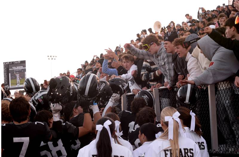 Fenwick's players and fans celebrate their victory against Brother Rice during the playoff game Saturday, Nov. 2, 2024.