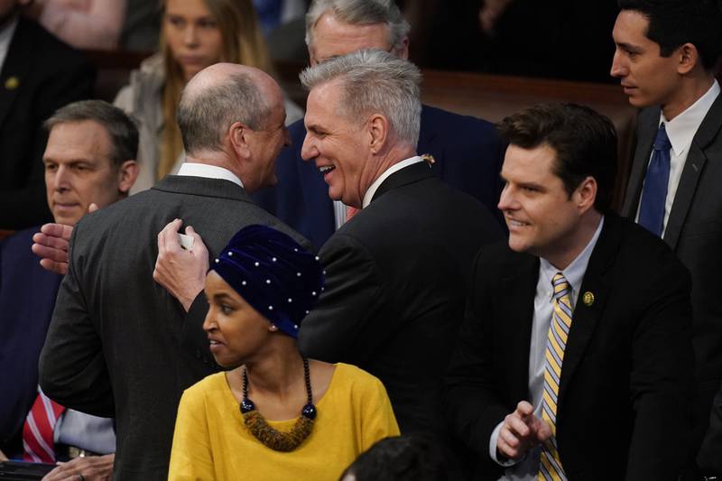 Rep. Kevin McCarthy, R-Calif., arrives to the House chamber as the House meets for the third day to elect a speaker and convene the 118th Congress in Washington, Thursday, Jan. 5, 2023. (AP Photo/Alex Brandon)