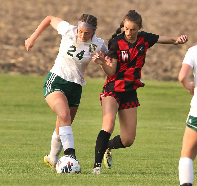 Indian Creek's Izzy Turner tries to steal the ball from Alleman's Kailynn Johannes during their Class 1A sectional final game Friday, May 19, 2023, at Hinckley-Big Rock High School.