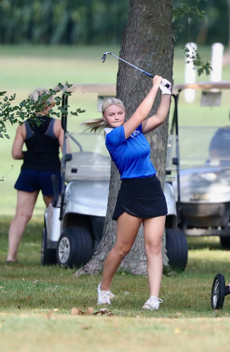 Princeton's Ava Morton swings Saturday at Wyaton Hills.