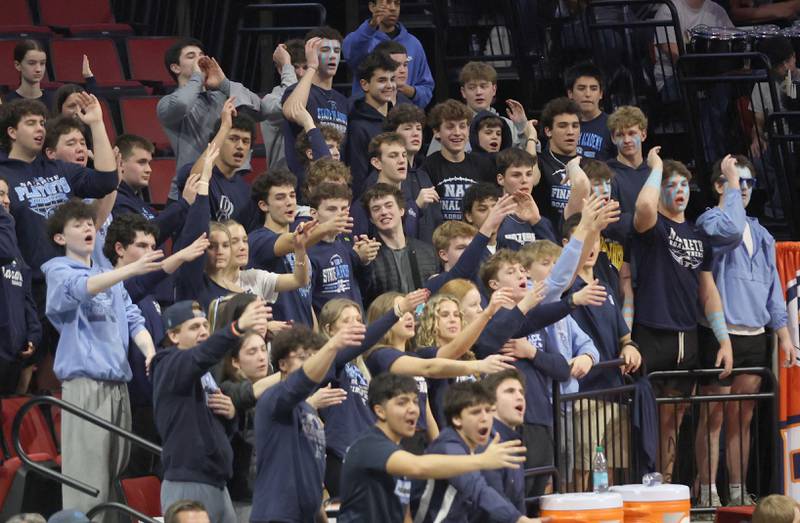 Nazareth fans cheer on their team during the Class 4A State girls basketball championship game on Saturday, March 7, 2026 at CEFCU Arena in Normal.