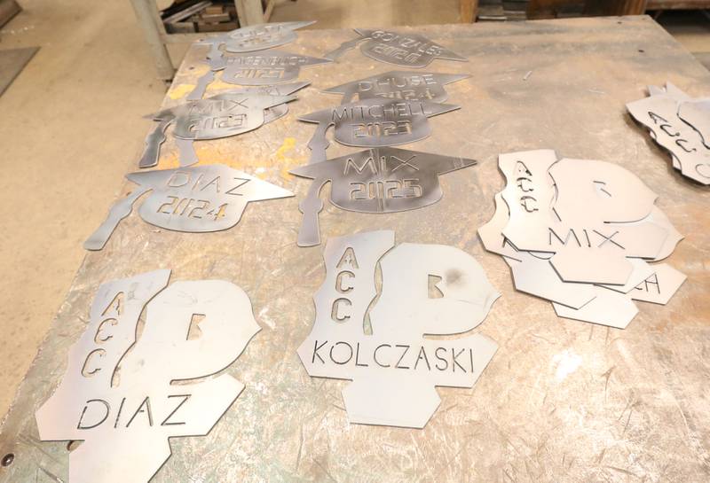 Metal plates are an object that welding students make during the Area Career Center Hands-On Showcase on Thursday, June 8, 2023 at La Salle-Peru Township High School.