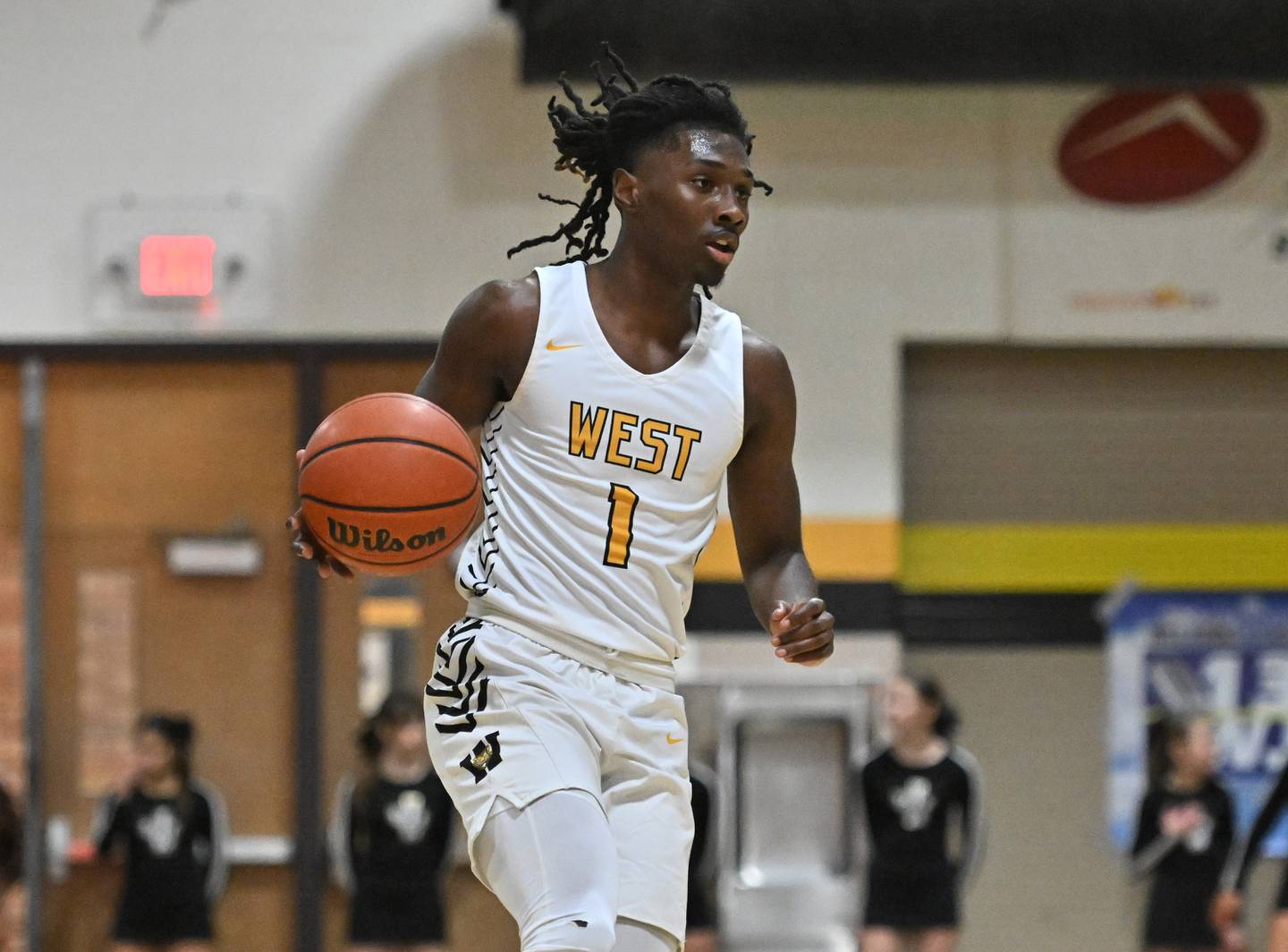 Joliet West's Justus Mcnair looks to drive to the basket during a conference game against Romeoville on Friday, Feb. 02, 2024, at Joliet. (Dean Reid for Shaw Local News Network)