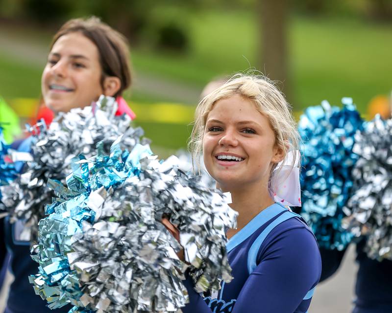 Downers Grove South cheer squad march in the Downers Grove South Homecoming Parade. Sept 28, 2024 in Downers Grove.