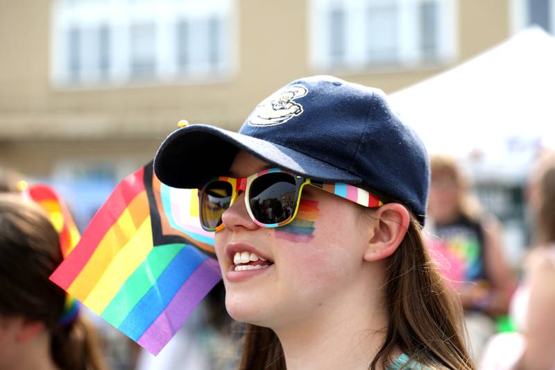 Nora Strait, 13, of St. Charles shows her pride during an Inclusion Celebration on Monday, June 2, 2025 in St. Charles. This is the fourth year of the event, which is intended to connect, support, and celebrate members of the community, their families, friends and allies.