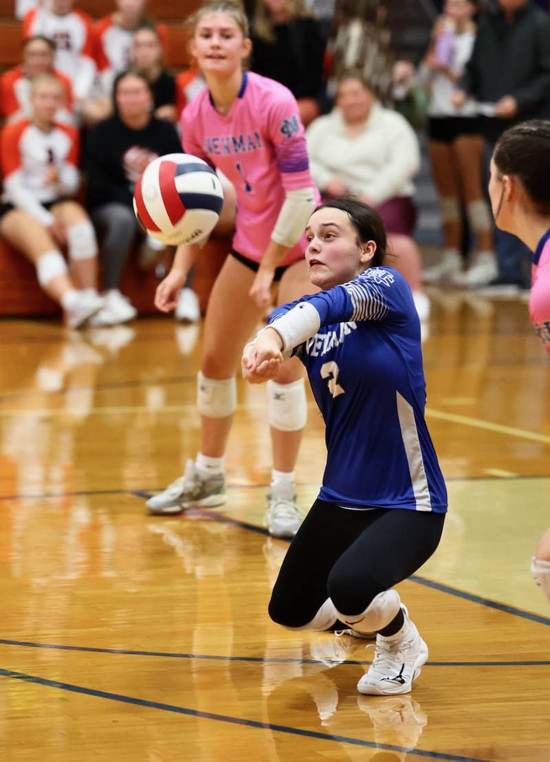 Newman junior Amaya Gomez makes a pass in Tuesday's regional semifinal match at Princeton. The Comets upset No. 2 Sherrard in three sets.