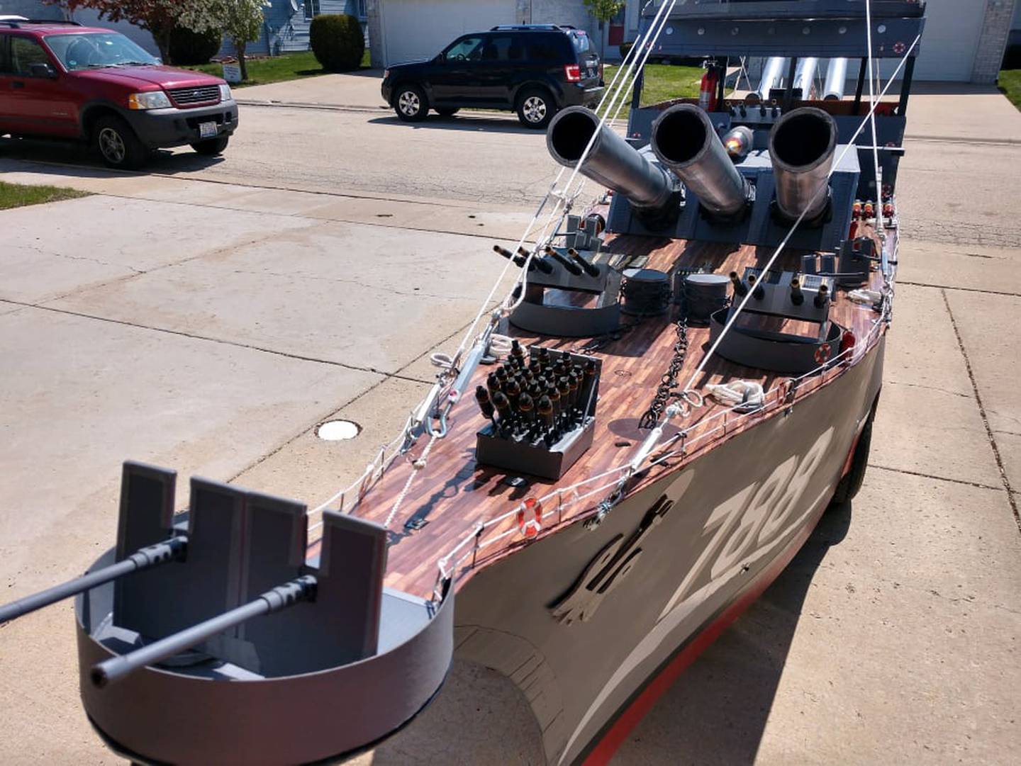 Braidwood resident Greg Machak said he built a 24-foot long, 12-foot high, fully drivable Navy destroyer – a USS Hollister – on a golf cart.