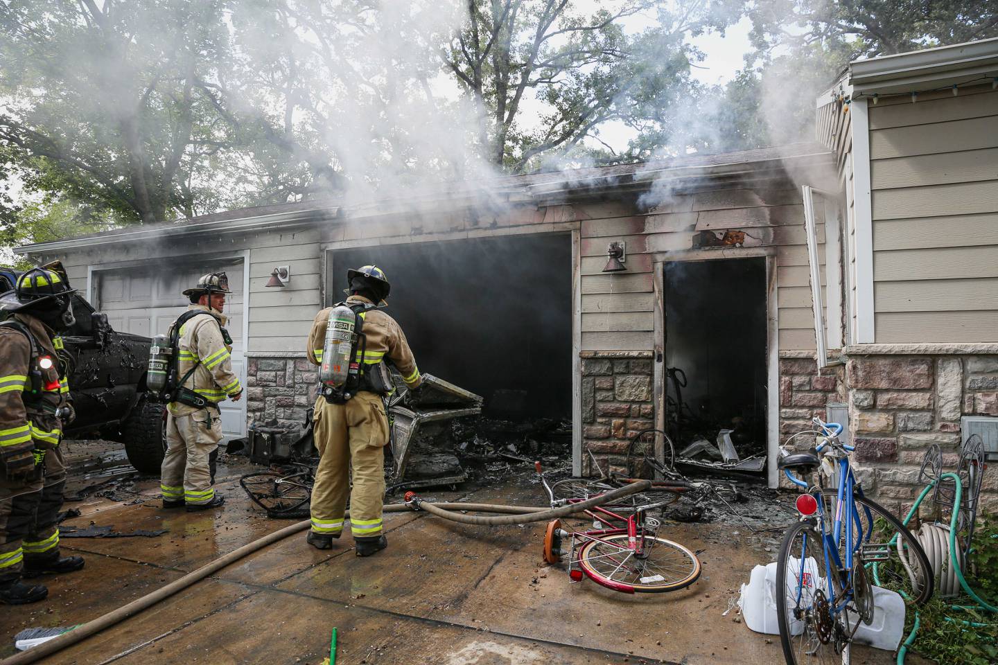 The Marengo Fire & Rescue Districts respond to a fire that broke out in an attached garage of home on Aug. 22, 2025 near Marengo.