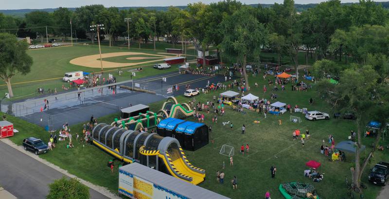 An aerial view of the National Night Out event on Tuesday, Aug. 1, 2023 at Kirby Park in Spring Valley.