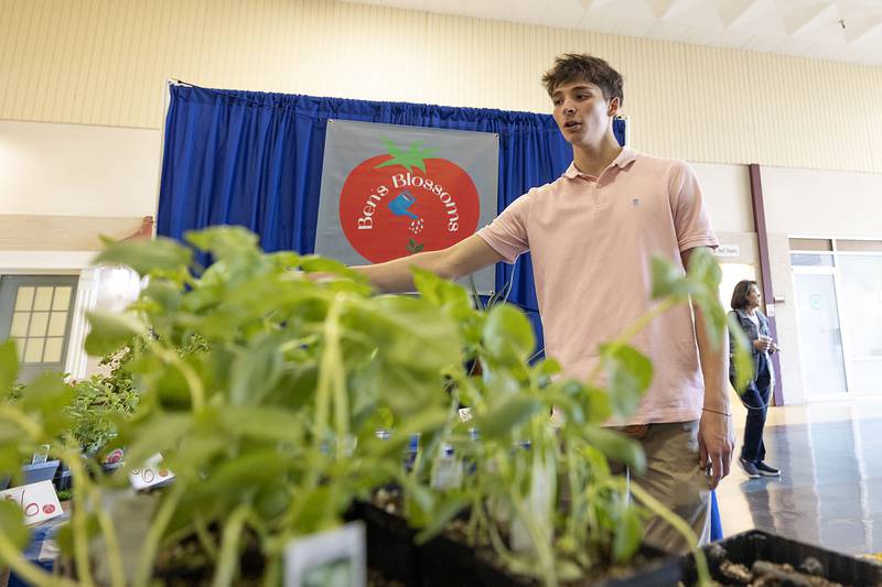 Ben Nunoz-Ripley of Sterling has a variety of herbs and other plants for sale at the WACC CEO trade show Wednesday, April 26, 2023 and Thursday.