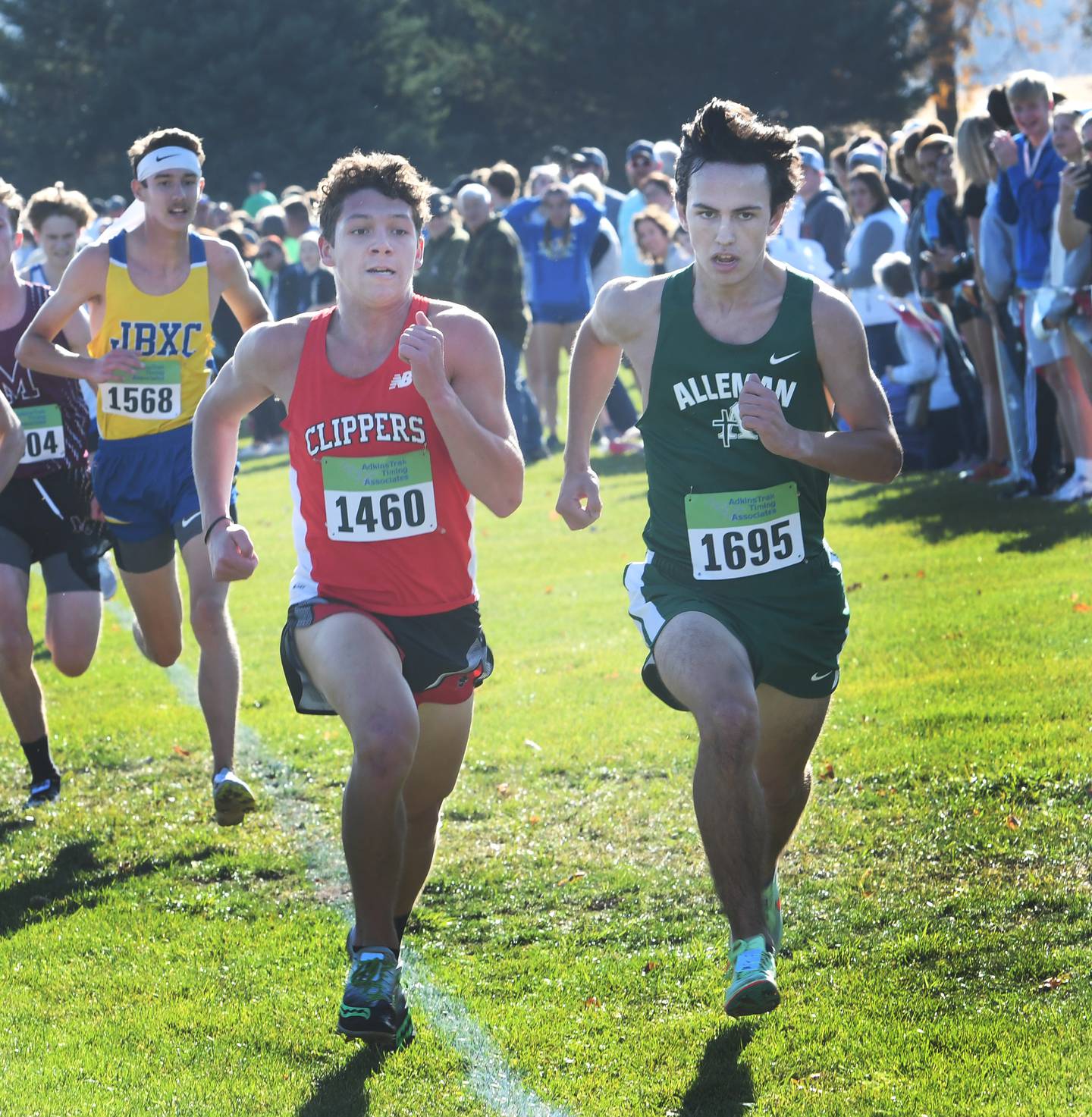Amboy's Kyler McNich races Alleman's Danny Darrow to the finish line at the 1A Oregon Sectional on Saturday, Oct. 29 at Oregon Park West.