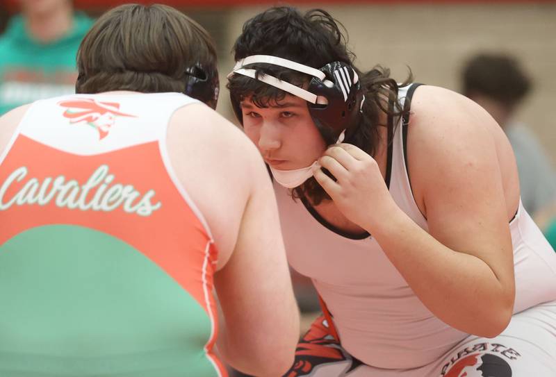 Ottawa's Nate Worby, wrestles L-P's Eric Matelka, during a meet on Thursday Jan. 8, 2026 in Kingman Gymnasium at Ottawa High School.
