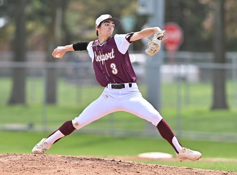 Lockport's Nathan Byrdak throws a pitch during the non-conference game against Joliet West on Saturday, April. 27, 2024, at Lockport.