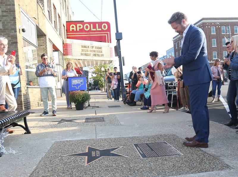 Actor Robert Petkoff looks at his star during the "Walk of Fame" dedication on Thursday, Sept. 4, 2025 at the Apollo Theater in Princeton. Petkoff was born in Sacremento Calf., and moved to Princeton where he was involved in Princeton High School theater.