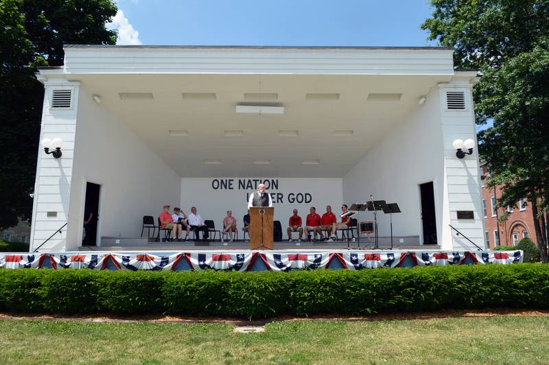 Jeff Bold, a member of Encore! Mt. Morris and the Performing Arts Guild, portrays former U.S. Rep. Robert R. Hitt during Mt. Morris' annual Let Freedom Ring celebration on July 4, 2023, at the Warren G. Reckmeyer Bandshell. Hitt, who was from Mt. Morris, served in Congress from 1882 to 1906.