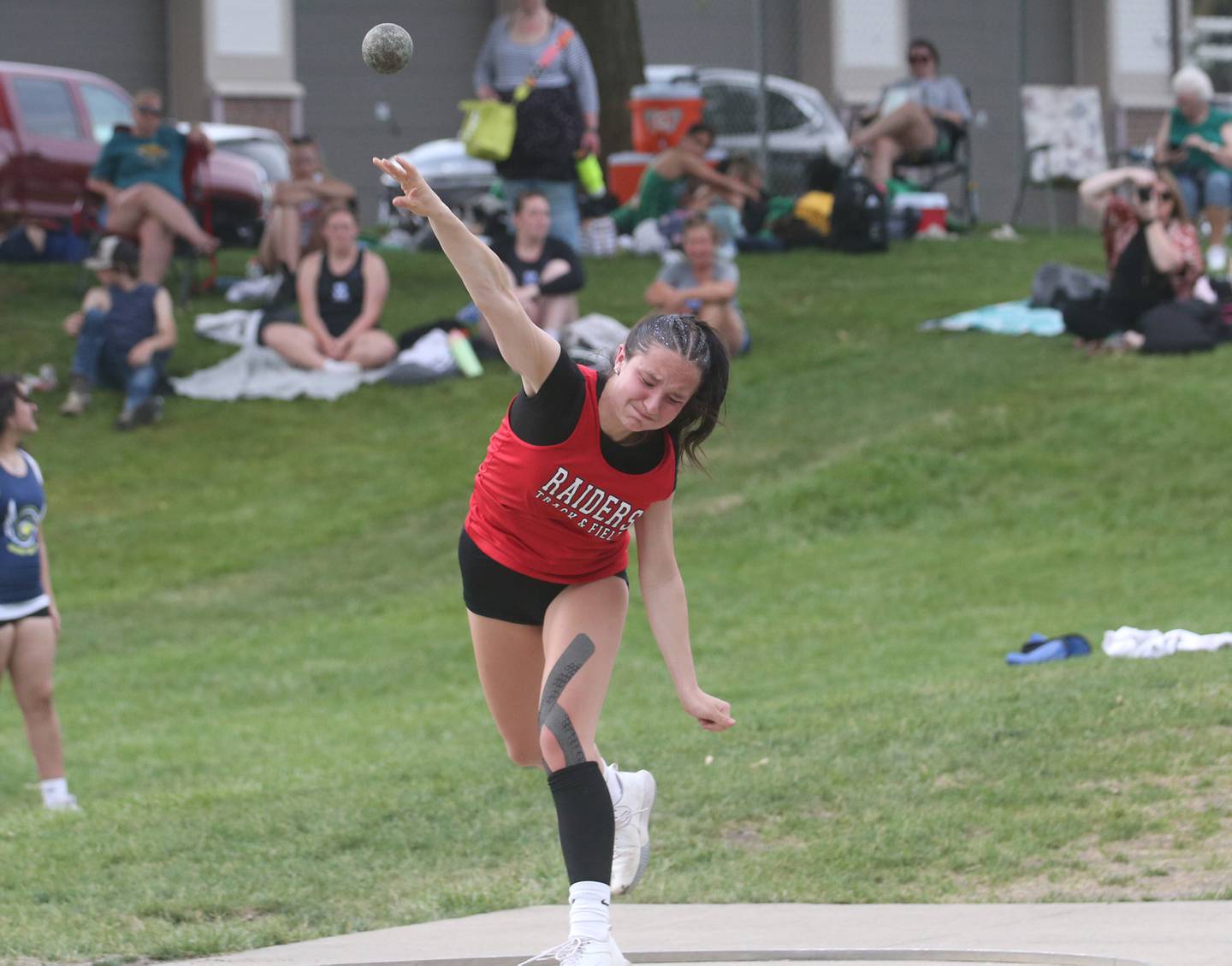 Earlville's Madilyn Sterchi competes in the shot put during the Class 1A Sectional track meet on Thursday, May 15, 2025 at Seneca High School.