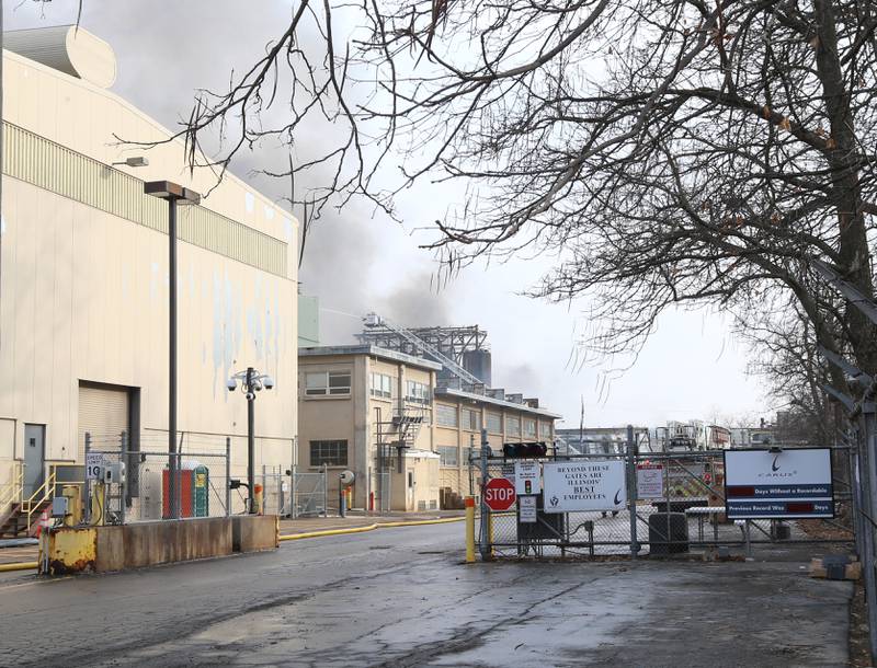 Smoke billows from inside the Carus Chemical plant on Wednesday, Jan. 11, 2023 in La Salle.