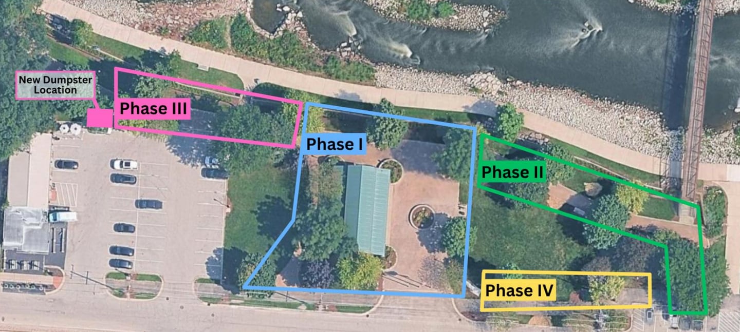 The Riverfront Park Brick Walkway & Plaza Replacement Project in downtown Yorkville is broken down into four phases over several months.