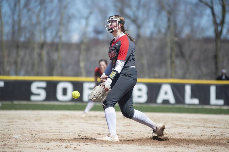 Ottawa's Makenzie Oslanzi fires a pitch against Rock Falls Saturday, April 9, 2022.