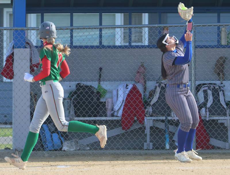Princeton's Izzy Gibson makes a catches a fly ball to force out L-P's Kelsey Frederick on Tuesday, March 24, 2026 at Little Sibera Field in Princeton.