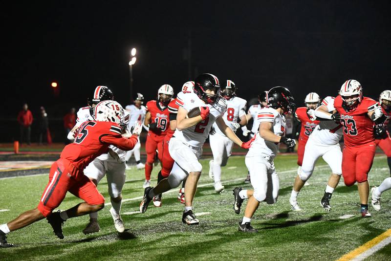Lincoln-Way Central's Luke Tingley runs the ball Friday during the Knights' 28-16 victory over Bradley-Bourbonnais in an IHSA Class 7A quarterfinal in Bradley.